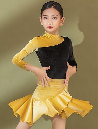 Tanzkleidung für Kinder Röcke Muster / Druck Seitlich drapiert Horizontal gerüscht Mädchen Leistung Ausbildung Langarm Polyester velvet
