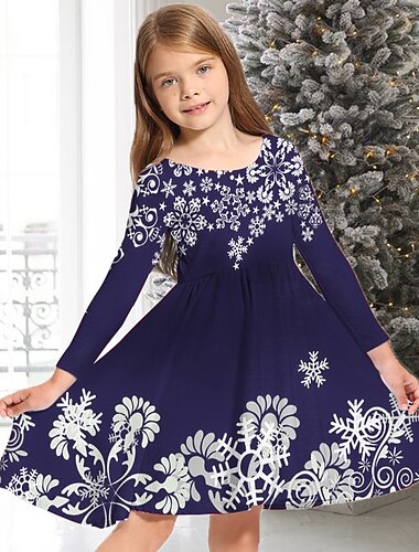  Barn Jente Julekjole Kjole Snowflake kjole Snøfnugg Langermet Avslappet Crewneck Bedårende Polyester Ovenfor knéet Uformell kjole Swingkjole Kjole med A-linje Høst Vinter 3-10 år Flerfarget Hvit Rosa