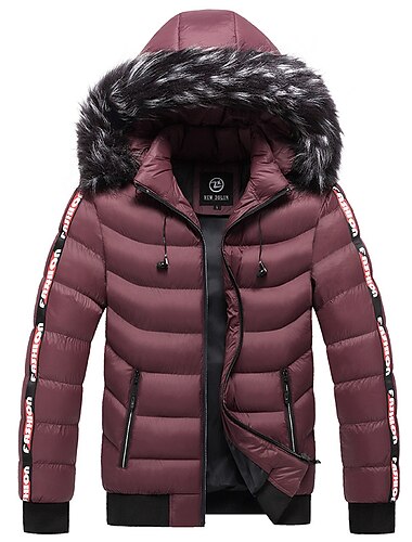  Herren puffer jacket Steppjacke übergangsjacke Strickjacke Winterjacke Pelzkragen Zip Tasche Urlaub Ausgehen Casual Warm Draussen Bequem Winter Buchstabe Schwarz matt Schwarz Gelb Rote Pufferjacke