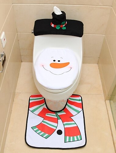  Capa de assento de vaso sanitário de papai noel de natal, conjuntos de banheiro de natal de 3 peças, capa de assento de vaso sanitário e conjunto de tapete, enfeite de papai noel no banheiro, assento