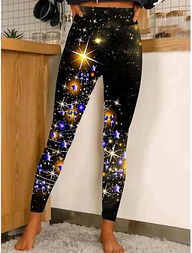 女性用クリスマスレギンス 伸縮性のあるトゥインクルスター 水分発散性 ヨガ フィットネス テニスタイツ 伸縮性のあるスパンデックス ウィンタースポーツ アクティブウェア クロップドレギンス