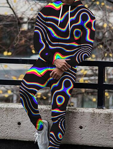  Hombre Graphic Abstracto 2 piezas Conjuntos de sudaderas 3D Sudadera Chándal Manga Larga Pantalones largos Con Capucha Moda Ropa de calle Casual Diario Deportes Noche Impresión 3D Primavera & Otoño