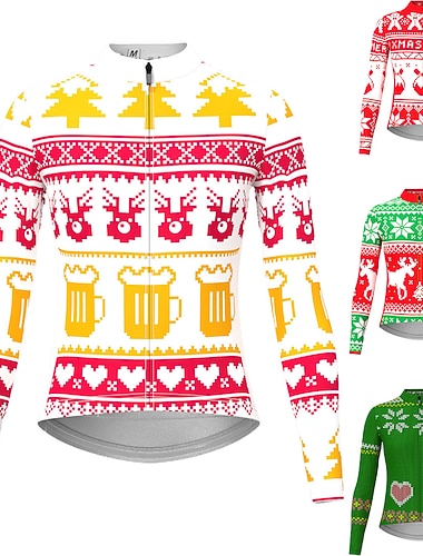  maillot de cyclisme femme manches longues maillot de vélo haut avec 3 poches arrière noël moche noël drôle vtt vtt vélo de route cyclisme respirant séchage rapide évacuation de l'humidité bandes