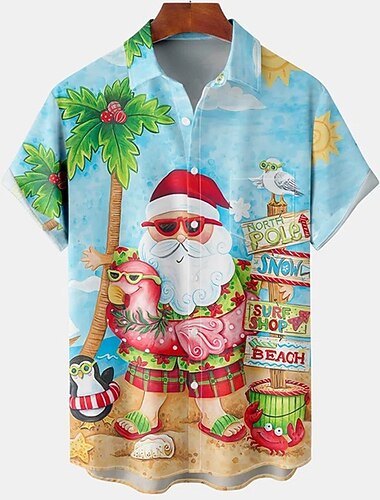  vánoční pánská santa claus havajská košile santa je havajská grafika | venkovní modrá bavlna | pláž | košile aloha claus tisky turndown 3d krátké rukávy knoflíkové oblečení