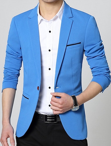  Herren Abschlußfeier Jacke Blazer Hochzeit Geschäft Warm Atmungsaktiv Tasche Klassisch Frühling Herbst Farbblock Geschäftlich Lässig Umlegekragen Dick Regulär Normale Passform Hellblau Schwarz Wein