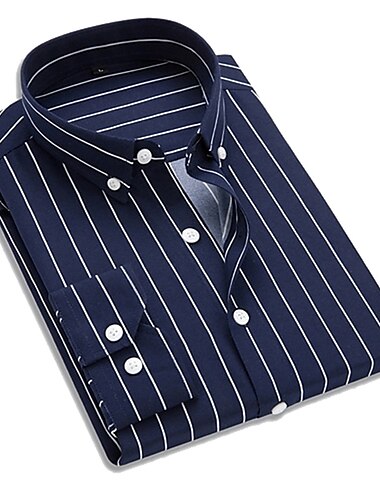  Herren Oberhemd Hemd Kragenhemd Bügelfreies Hemd Schwarz Weiß Rote Marineblau Langarm Gestreift Kragen Frühling Sommer Hochzeit Arbeit Bekleidung