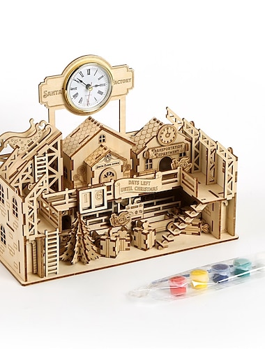  Puzzles 3d en bois, modèle de bricolage, usine du père noël, jouet, cadeau pour adultes et adolescents, cadeau de festival/anniversaire