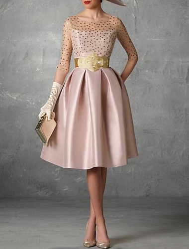  גזרת A שמלות קוקטייל אלגנטית שמלה אורחת חתונה קנטקי דרבי באורך  הברך חצי שרוול עם תכשיטים כיס סאטן עם כפתורים כיס 2024