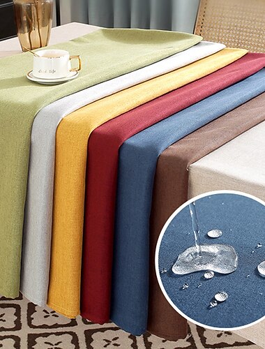  Nappe rectangulaire en lin, nappe de ferme, imperméable, anti-rétrécissement, douce et infroissable, couverture de table en tissu décoratif pour la cuisine