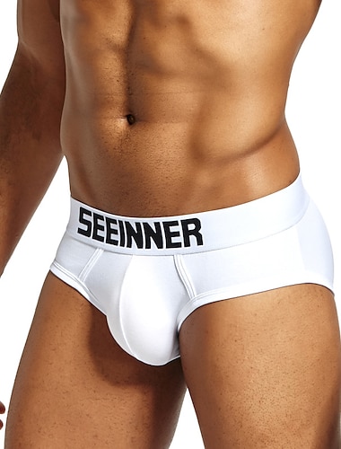 Per uomo 1 confezione Mutandine di base Slip Stampa Cotone Antiparassitario A prova di perdita Alfabetico Vita normale Nero Bianco