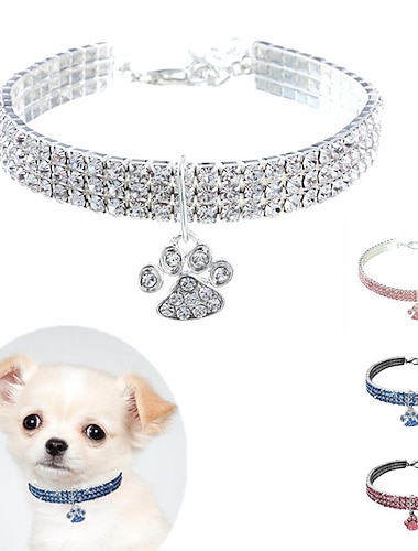  2 Stück Hundehalsbandkette für kleine, mittelgroße Hunde, vereist, Kristallsteine, Tennis-Bling-Halsbandkette für Haustierwelpen – Silber