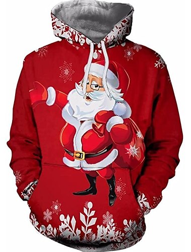  Weihnachten Herren Santa Claus 3D Hoodies Unisex Pullover Weinrot Custom Print Schwarz Weiß Rot Kapuzen Santa Claus Grafikdrucke Druck Alltag Sport 3D Druck Designer Casual Groß und Lang