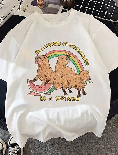  Dier Capibara T-Shirt Anime Cartoon Anime Klassiek Street Style Voor Voor Stel Voor heren Dames Volwassenen Heet stempelen Casual / Dagelijks