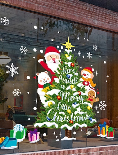  Pegatinas de ventana de Feliz Navidad de Año Nuevo de doble cara grandes, decoraciones navideñas para el hogar, pegatinas de pared de Papá Noel, pegatinas de decoración de ventana de cristal para