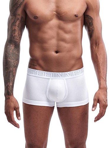  Per uomo 1 confezione Biancheria intima Mutandine di base Boxer Slip Stampa Cotone Antiparassitario A prova di perdita Alfabetico Vita normale Nero Bianco