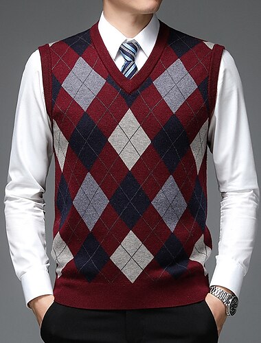  Herren Pullover Pullunder Herren Pullover Zur Seite fahren Gerippt Stricken Strick Farbblock V Ausschnitt Moderne zeitgenössische Freizeit Arbeit Freizeitskleidung Bekleidung Ärmellos Winter Frühling