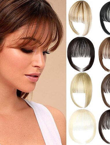  flequillo pinza para el cabello en extensiones flequillo natural flequillo clip-on frente prolija explosión plana de una pieza postizo largo y recto para mujeres