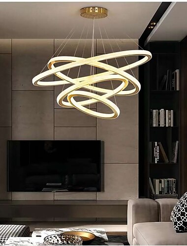 luz pendente led moderno 4 anéis ouro 80 cm nórdico moderno luxo leve alumínio galvanizado 110-120v 220-240v