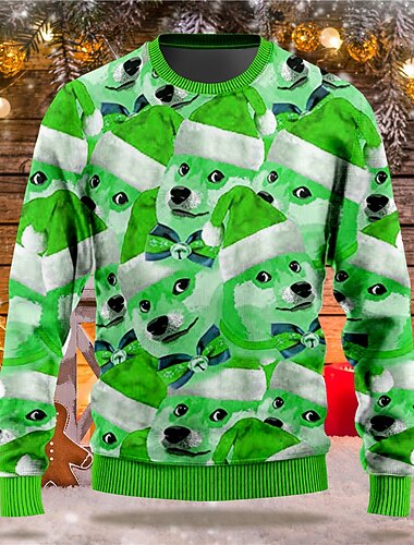  Herre Hund Grafiske trykk Genser Genser Langermet Genser Crew-hals Gatemote Designer Grunnleggende 3D-utskrift Jul Daglig Sport Trykt mønster Vår & Vinter