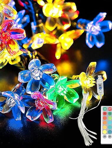  třešňový květ řetězová světla květinová světla 10m 60 led 16 barevných plnobarevné spínací dálkové ovládání vánoční světelný řetěz romantická třešeň silikonová lampa dovolená