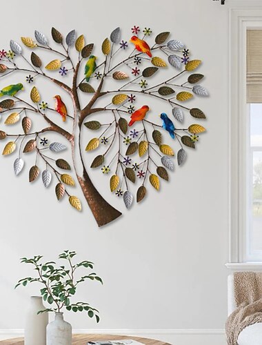  Árbol genealógico en forma de corazón, decoración de pared de metal, árbol de la vida, arte de pared de metal, adorno de pájaro, hogar, dormitorio, sala de estar, decoración de ventanas