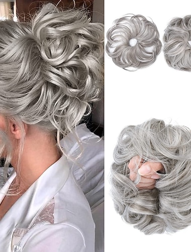  2 τμχ updo ακατάστατο κότσο μαλλιών σγουρά κυματιστά εξτένσιον αλογοουρά κομμωτήρια για μαλλιά scrunchies περιτυλίγματα σινιόν για γυναίκες κορίτσια (συν περιορισμένος κότσος μαλλιών με μεγαλύτερο