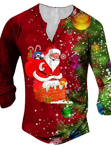  Pánské Grafika Ježíšek Tričko Tričko Henley Trička Dlouhý rukáv Košile Henley Vánoce Venkovní 3D tisk Rubínově červená Námořnická modř Vodní modrá Fialová Hnědá Tisk Tlačítko dolů Oblečení Designov
