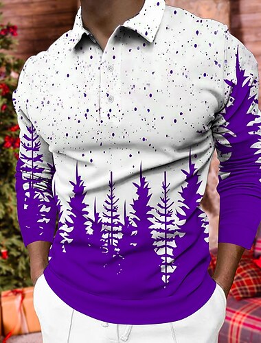  natale uomo albero di natale polo 3d hawaiano albero da golf stampe grafiche turndown giallo rosso blu viola verde stampa 3d strada casual manica lunga stampa abbottonatura abbigliamento