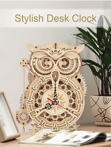  3D Wooden Puzzle For Adults Owl Clock Model Kit Desk Clock Home Decor Unique Gift For Kids On Birthday/Festival Day