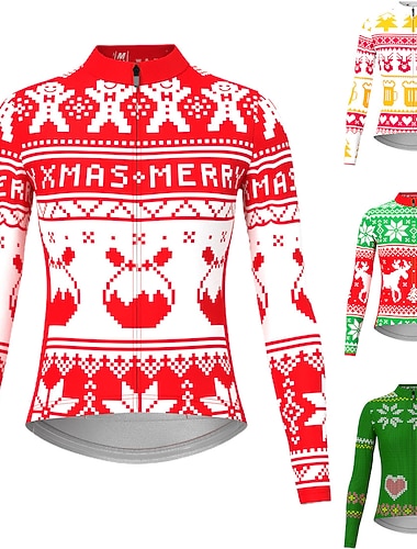  maillot de cyclisme femme manches longues maillot de vélo haut avec 3 poches arrière noël moche noël drôle vtt vtt vélo de route cyclisme respirant séchage rapide évacuation de l'humidité bandes