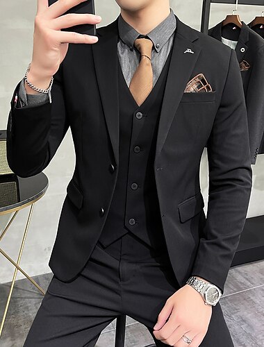  Negro gris claro gris oscuro trajes de fiesta de noche para hombre color sólido 3 piezas talla grande ajuste a medida botonadura simple dos botones 2024