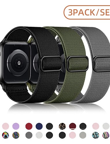  3 balení Sólová smyčka Kompatibilní s Řemínek k hodinkám Apple Watch 38 mm 40 mm 41 mm 42 mm 44 mm 45 mm 49 mm Elastický Kovová spona Natahovací Nylon Náhradní pásek na hodinky pro iwatch Ultra 2
