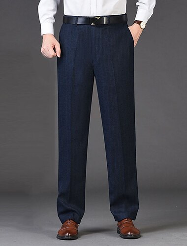  Men's Dress Pants Trousers Casual Pants Flat Front Pants Pocket Plaid Stripe Comfort Warm Wedding Business Casual Retro Vintage Classic Dark Khaki Royal Blue High Waist Stretchy