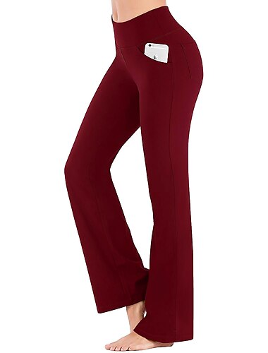 Mujer Pantalones de yoga Bolsillos laterales Perneras anchas Alta cintura Yoga Aptitud física Entrenamiento de gimnasio Prendas de abajo Gris oscuro Azul marinero Negro Licra Deportes Ropa de Deporte