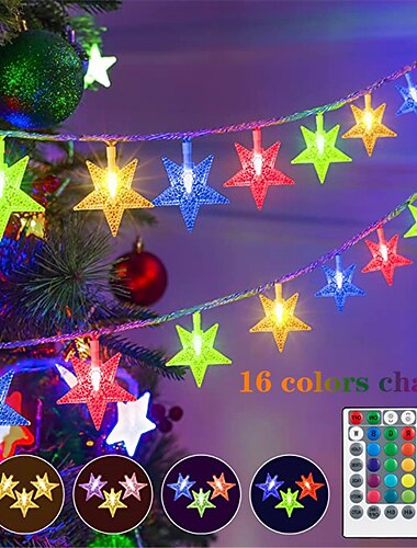  כוכב מחרוזת אורות חג המולד קישוטים 10m usb 16 צבע שינוי שלט רחוק אורות חג אורות חג עמעום עיתוי תזמון usb ספק כוח שנה חדשה אורות דקורטיביים לחג המולד 1 סט