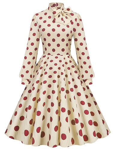  pöttyös retro vintage 1950-es évek vakációs ruha flare ruha női jelmez vintage cosplay napi viselet hosszú ujjú ruha karneváli