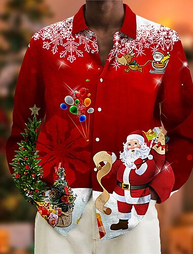  camisas masculinas de natal papai noel estampadas camisas papai noel estampas gráficas turndown vinho impressão 3d rua manga longa botão para baixo impressão roupas vestuário designer de moda casual