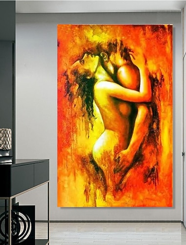  Fait à la main Peinture à l'huile Hang-peint Peint à la main Verticale Personnage contemporain Moderne Toile roulée (sans cadre)