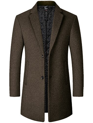  Homens Casaco de inverno Casaco de lã Casaco O negócio Férias Inverno Lã Térmico / Quente Exterior agasalhos Roupa Moda Aquecimento Cor Sólida Bolsos Lapela Comum 2 Botões