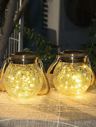  Solar Crack Jar Lichter hängende Kugel Glas LED Solarlaternen Solar Star Wunschlampe im Freien wasserdichte Gartendekoration Baumlichter Weihnachtsfeier Wohnkultur Licht
