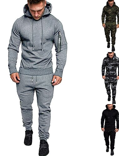  Hombre Tracksuit Sudadera Negro Gris oscuro Gris Claro Camuflaje Gris camuflaje verde Con Capucha Deporte Fresco Invierno Ropa Sudaderas con capucha Sudaderas Manga Larga
