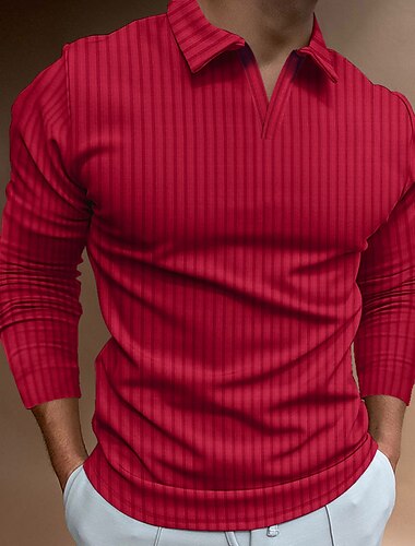  Homme Polos Tee Shirt Golf Casual Sortie Col V manche longue Vêtement de sport Décontractées Couleur unie Rayé Simple Printemps & Automne Mince Noir Blanche Jaune Vin Rouge bleu marine Polos