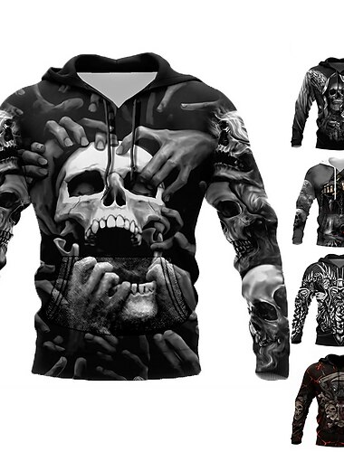  Homme Crâne Impressions Graphiques Sweat à capuche Sweats à capuche Sweatshirt Streetwear Designer Occasionnel Grand et Long manche longue À capuche Quotidien Sports Noir Orange Gris Claire Gris foncé