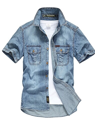  Miesten Paita Chambray paita Kesä paita Farkut Paita Button Up paita Farkkupaita Laivaston sininen Sininen Vaalean sininen Lyhythihainen Tavallinen Yhtenäinen Sänkyjen avaus ulko- Loma Painike alas