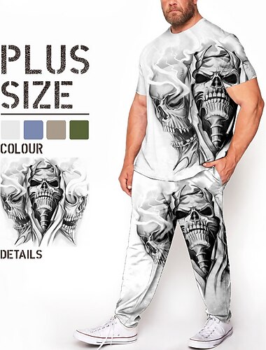  رجالي جماجم طباعة ثلاثية الأبعاد مطبوعات غرافيك 2 قطع مجموعات التيشيرتات مجموعات المطابقة كم قصير بنطلون طويل رقبة عالية مدورة موضة أناقة الشارع كاجوال الأماكن المفتوحة مناسب للبس اليومي الرياضة