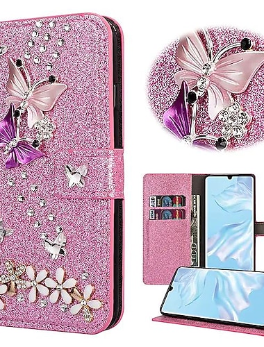  telefoon hoesje Voor Samsung Galaxy S24 S23 S22 S21 S20 Plus Ultra A55 A35 A25 A15 5G A54 A34 A14 Note 20 Ultra A53 A33 S25 Ultra Wallet Card Case Strass Magnetisch Glitterglans Vlinder Glitterglans