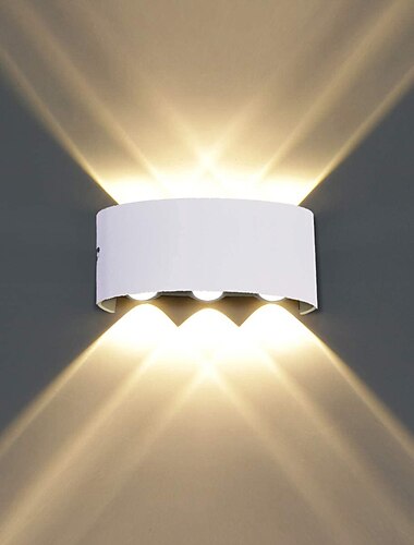  Lampă de perete cu led pentru exterior/interioară, 6w, iluminare în sus/jos, pentru interior, cu dublu cap curbat, impermeabilă, ip65, lampă modernă pentru dormitor, lumină albă caldă ac85-265v
