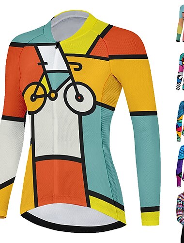  Mujer Maillot de Ciclismo Manga Larga Bicicleta Maillot Camiseta con 3 bolsillos traseros MTB Bicicleta Montaña Ciclismo Carretera Transpirable Secado rápido Dispersor de humedad Bandas Reflectantes