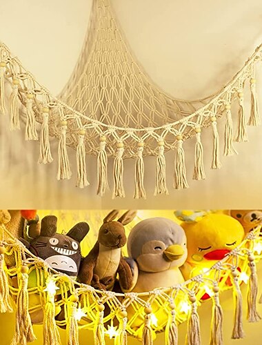  red de animales o hamaca hamaca de red de juguete, hamaca de peluche de esquina colgante soporte de almacenamiento, decoración de la habitación del niño del dormitorio de la sala de juegos de la