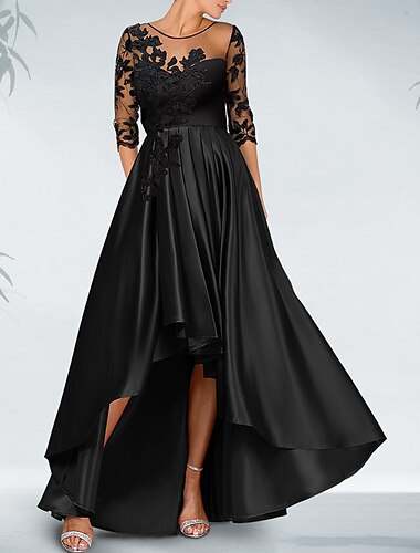  θήκη/κολώνα κοκτέιλ μαύρο φόρεμα πολυτελές φόρεμα επίσημο καλεσμένο γάμου ασύμμετρο μανίκι 3/4 μακριά από τσέπη ώμου σατέν με απλικέ με χάντρες 2024